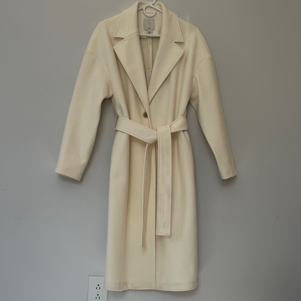 Womens Cream Belted Coat